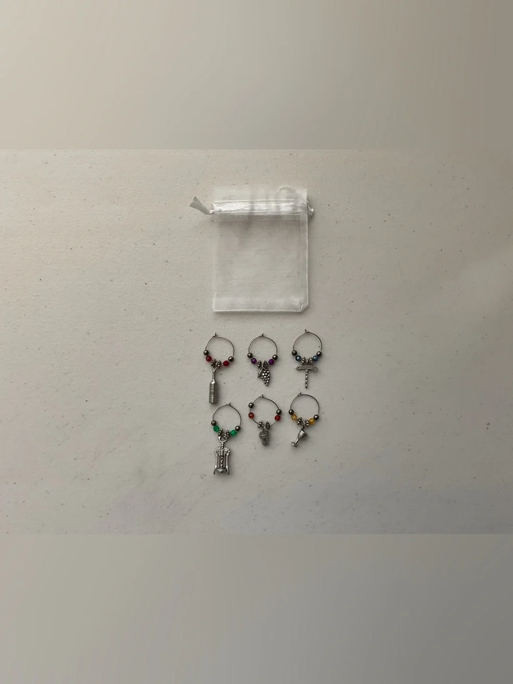 Set of 6 Multicolor Wine Charms in an Organza Pouch